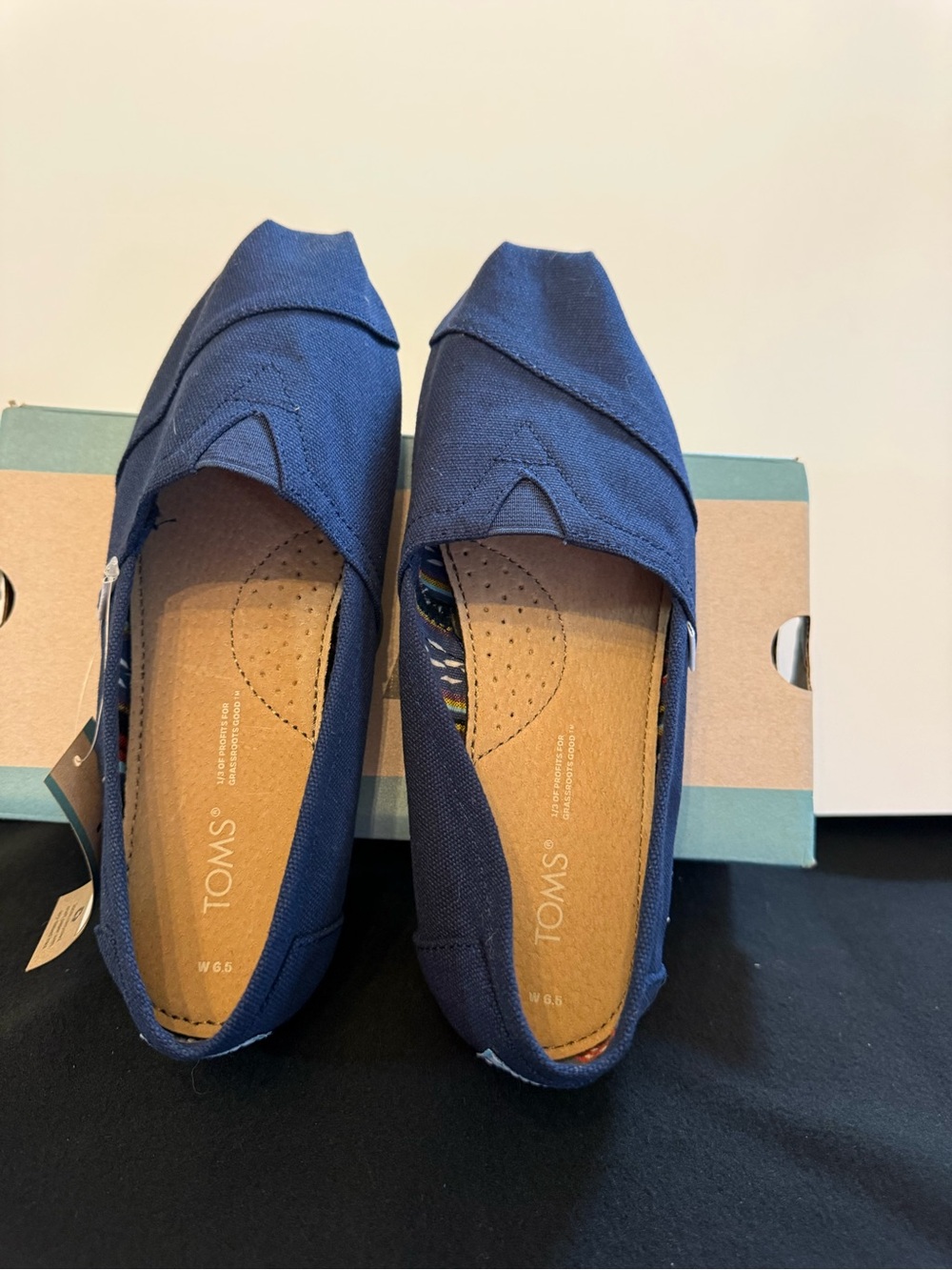 Toms Classic Slip-On Flats in Navy Blue - Picture 3 of 6